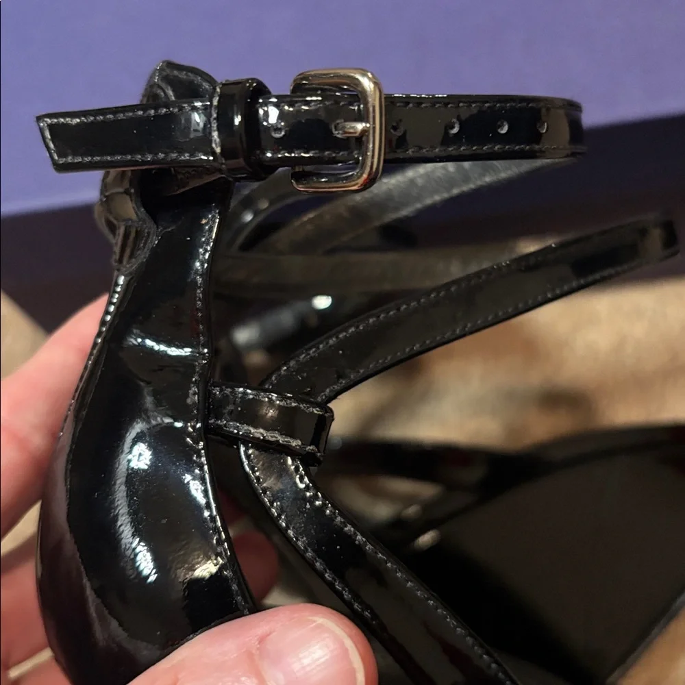 EUC Stuart Weitzman Glossy Black Wedge Heels